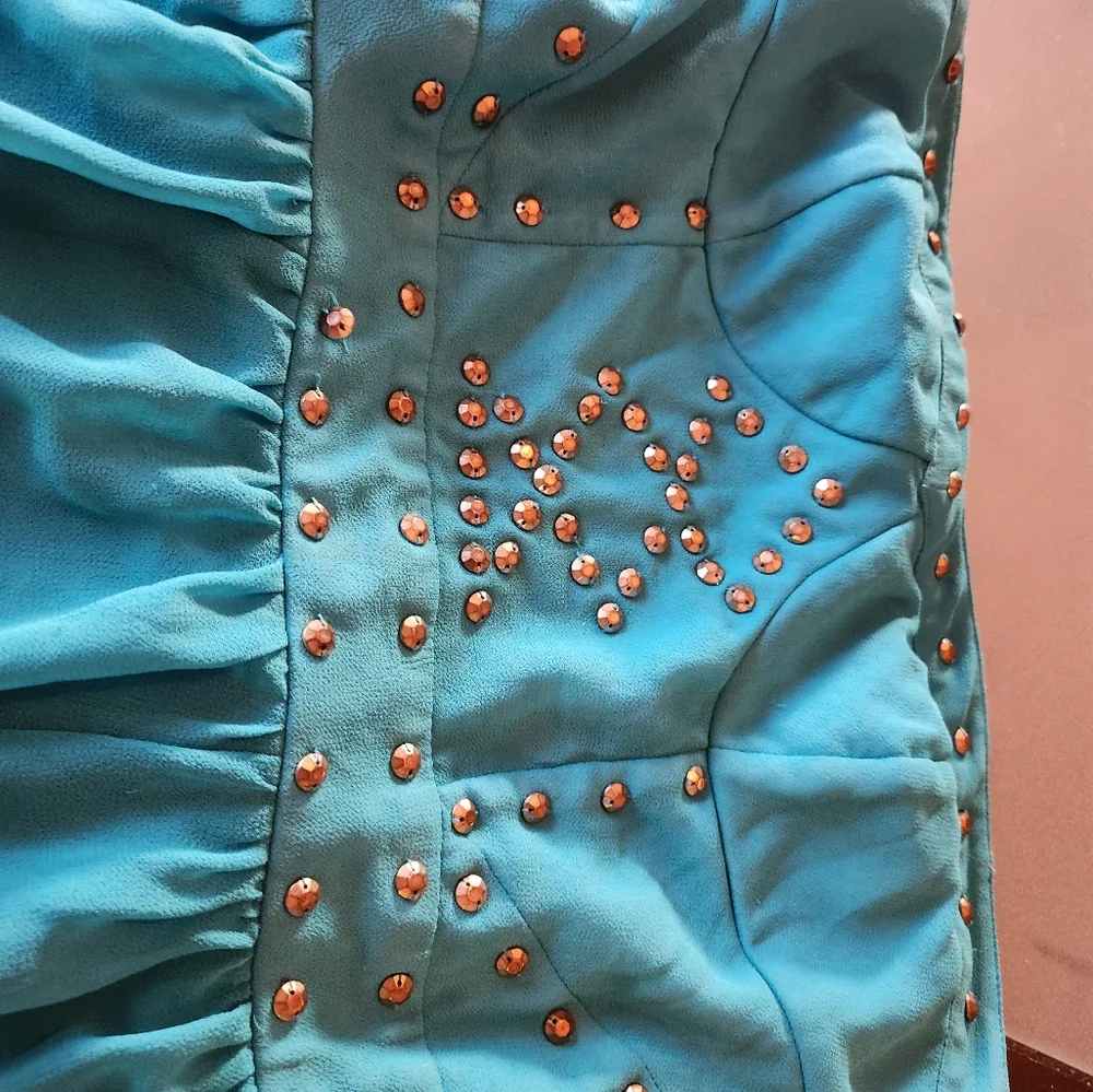 Turquoise strapless cocktail dress Charlotte russe - Picture 3 of 4